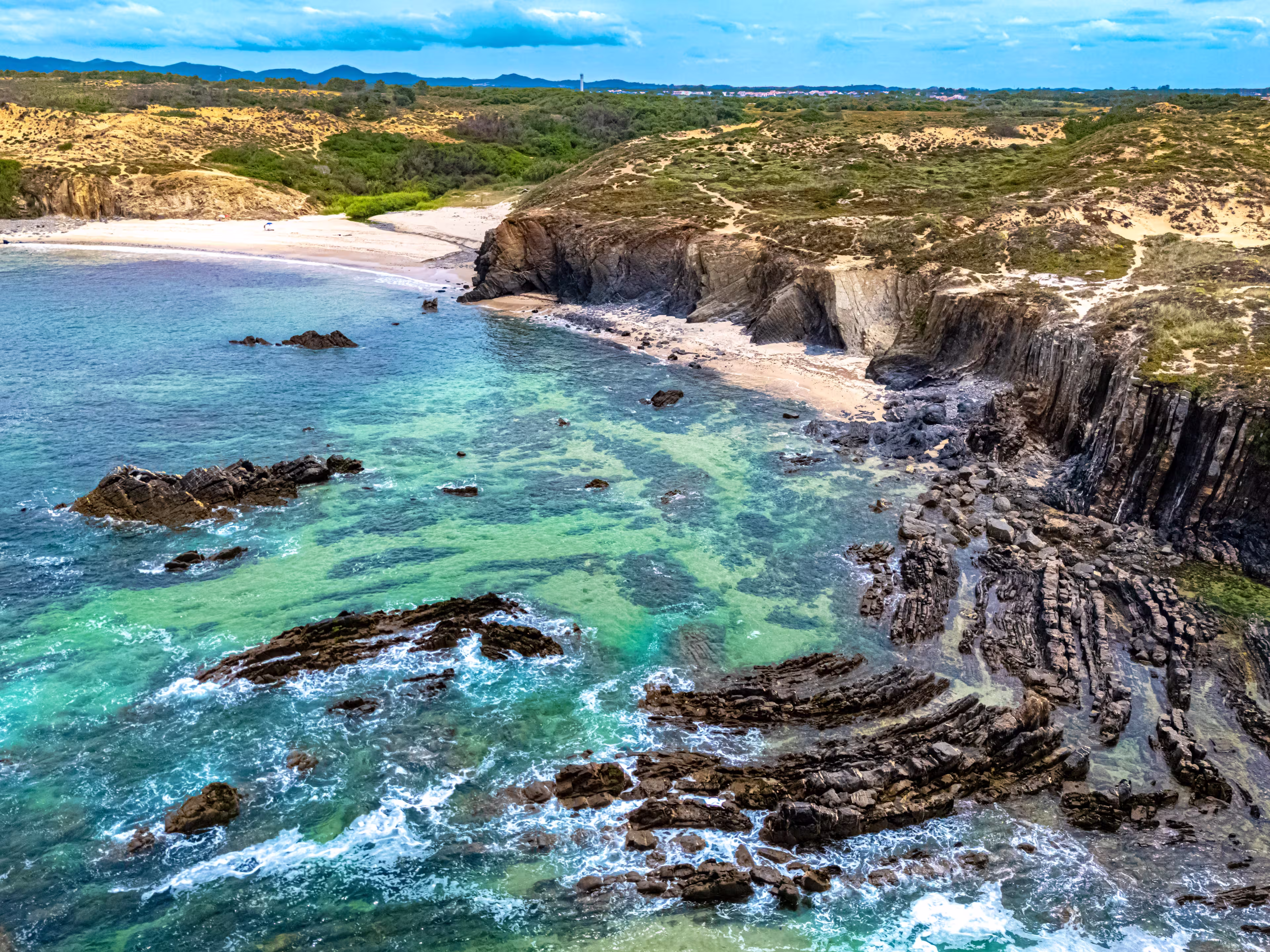 View of the Almograve beach near the parish of Longueira - Almograve, Odemira, Alentejo, Portugal.