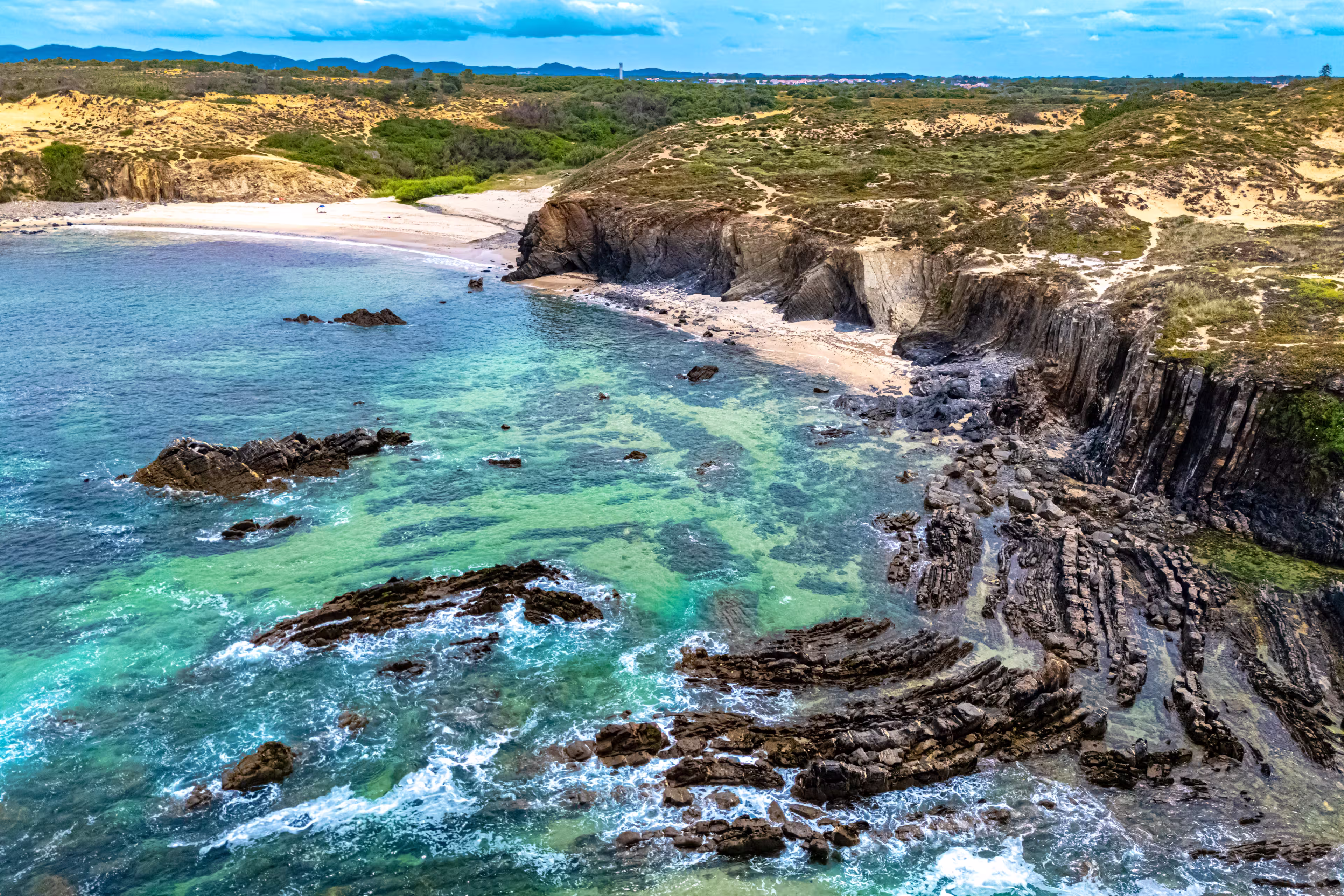 View of the Almograve beach near the parish of Longueira - Almograve, Odemira, Alentejo, Portugal.