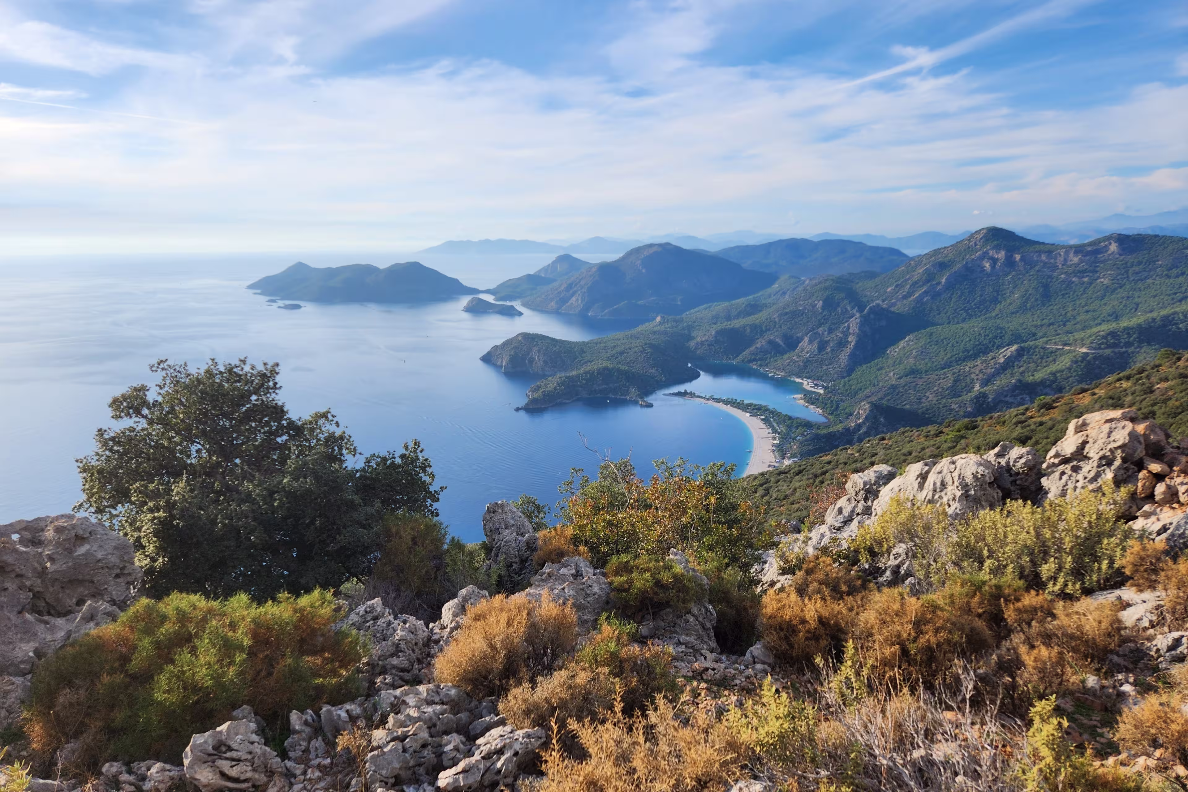 Türkiye, Antalya, Andifli, the Lycian Way. Fethiye, Oludeniz. Rocky slope overlooking the bay.