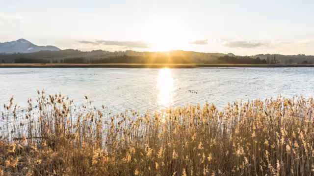 Sunset at Lake Chiemsee in early spring, Bernau, Bavaria, Germany.