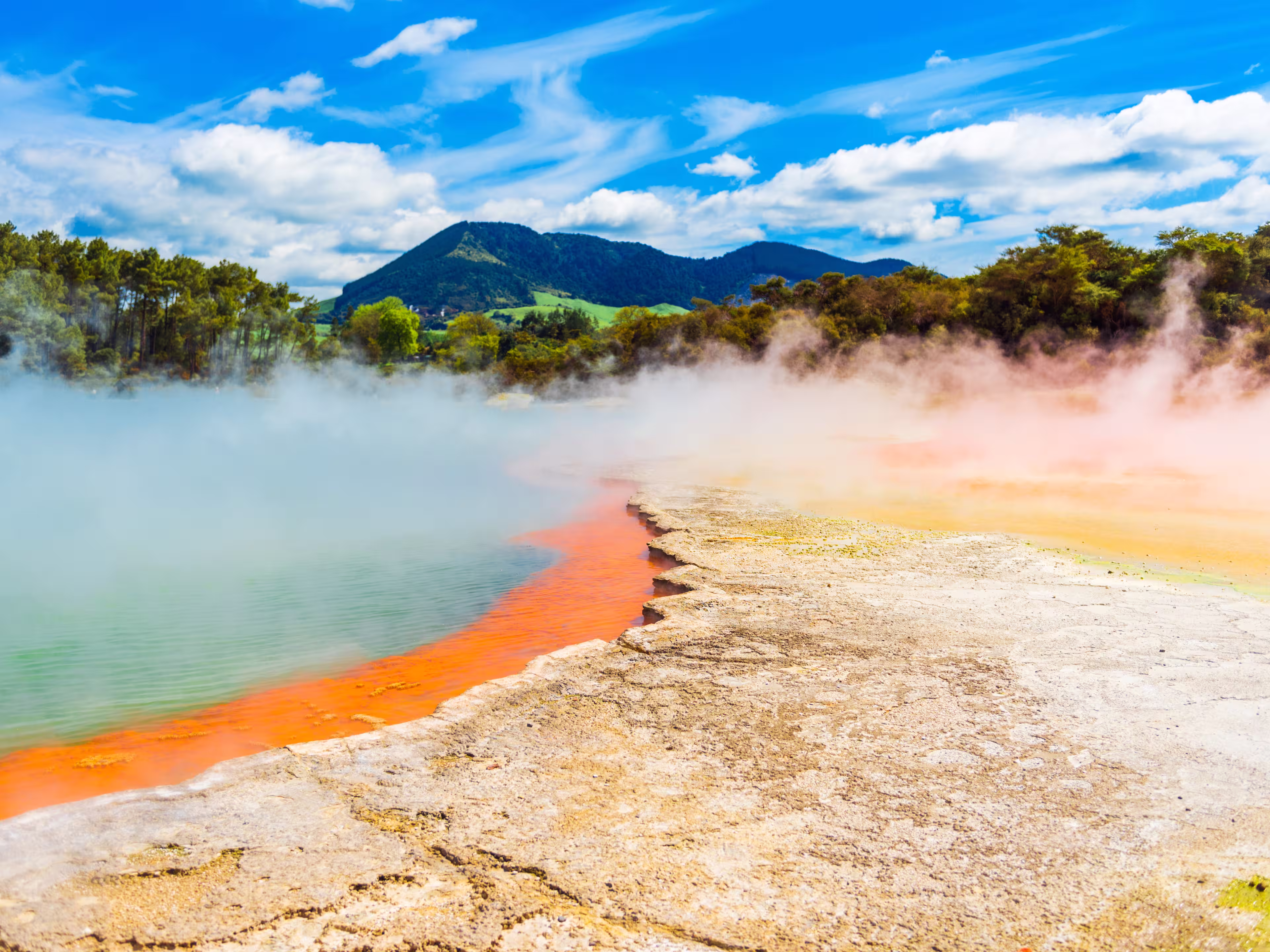 Geothermal pools in Wai-O-Tapu park, Rotorua, New Zealand