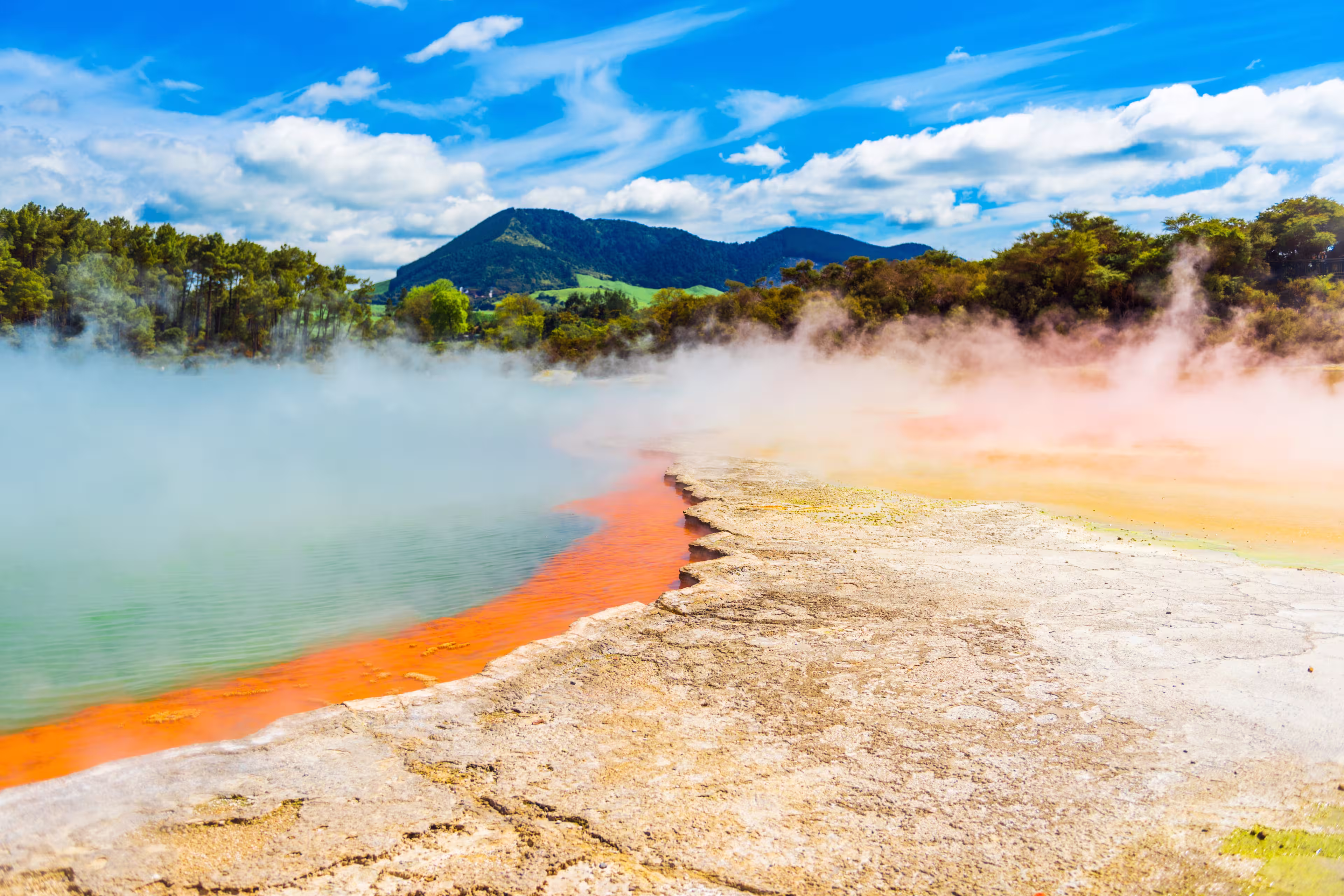 Geothermal pools in Wai-O-Tapu park, Rotorua, New Zealand
