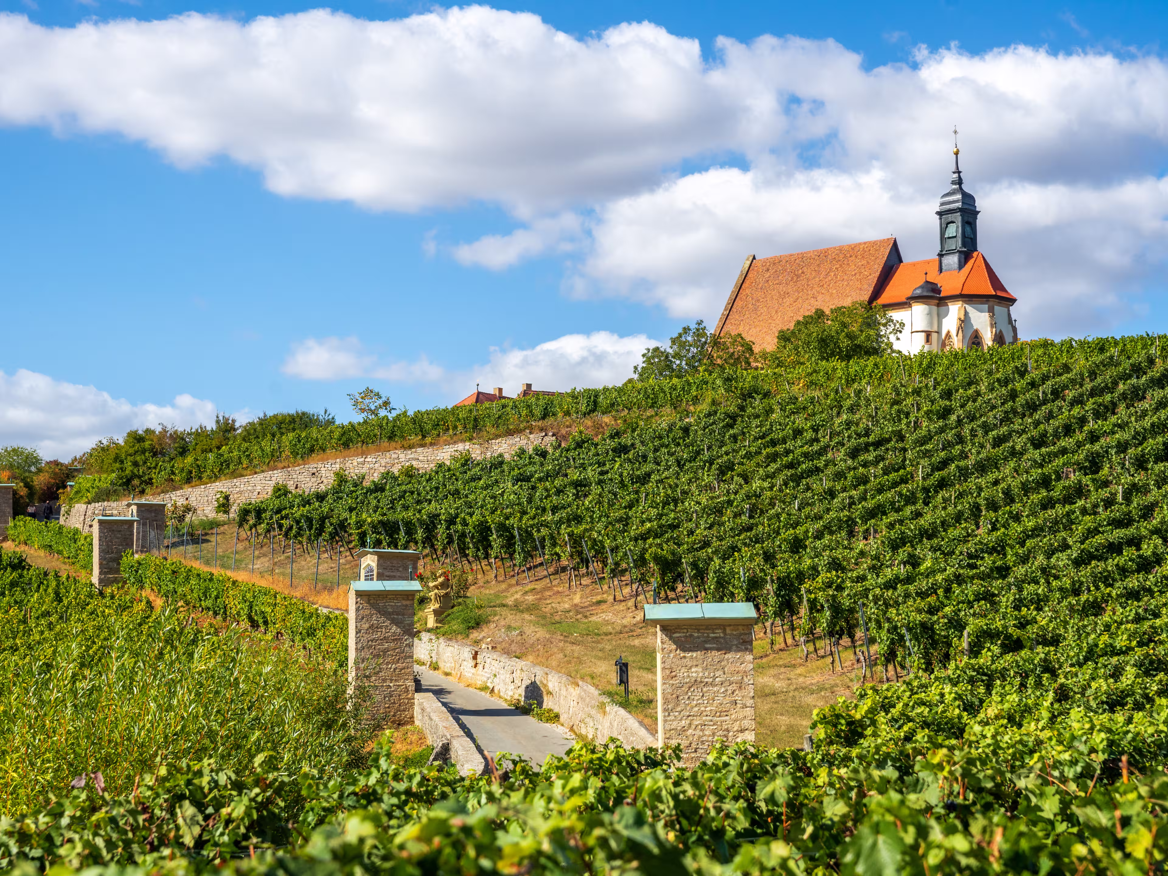 Historische Kirche in Weinbergen, Franken