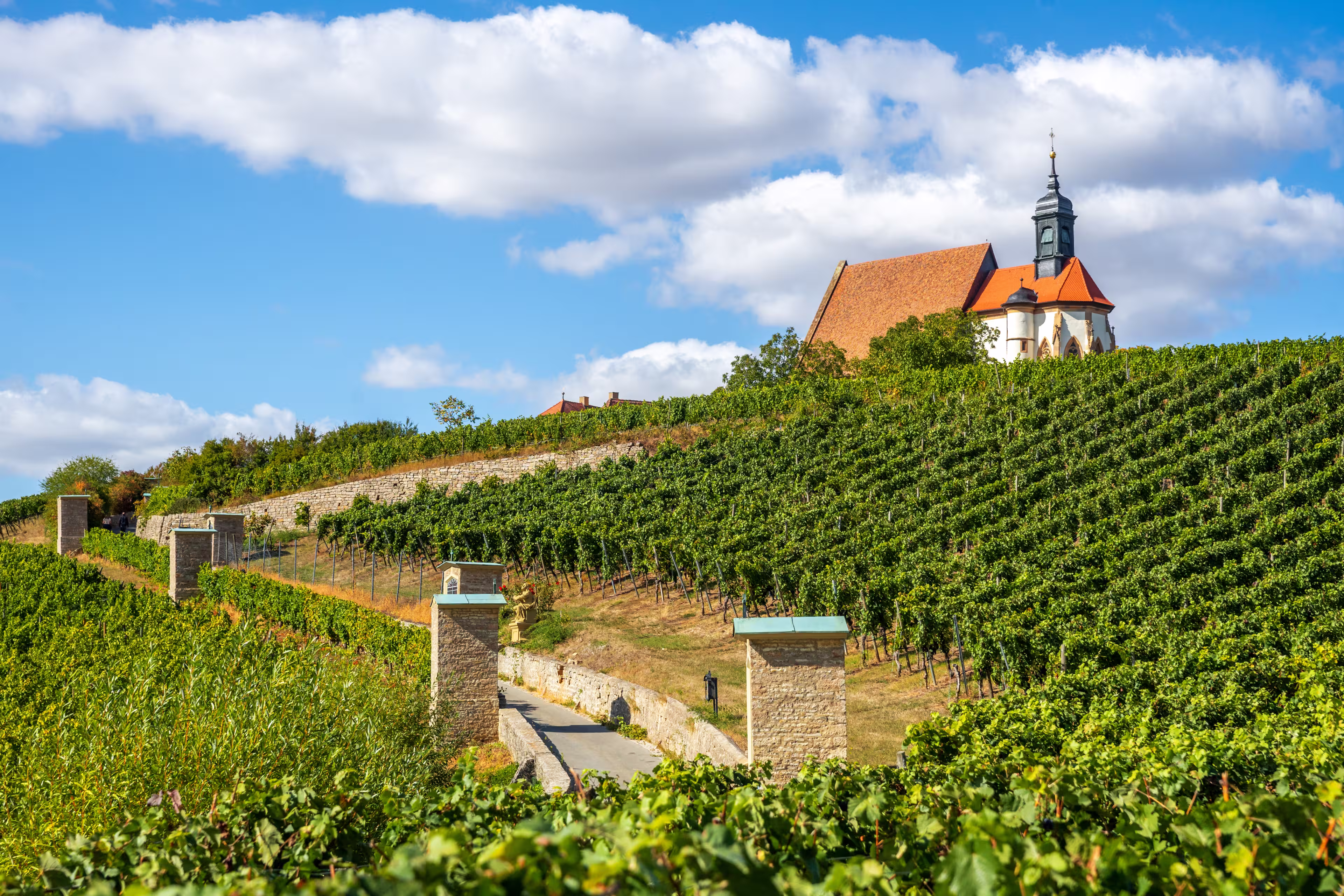 Historische Kirche in Weinbergen, Franken
