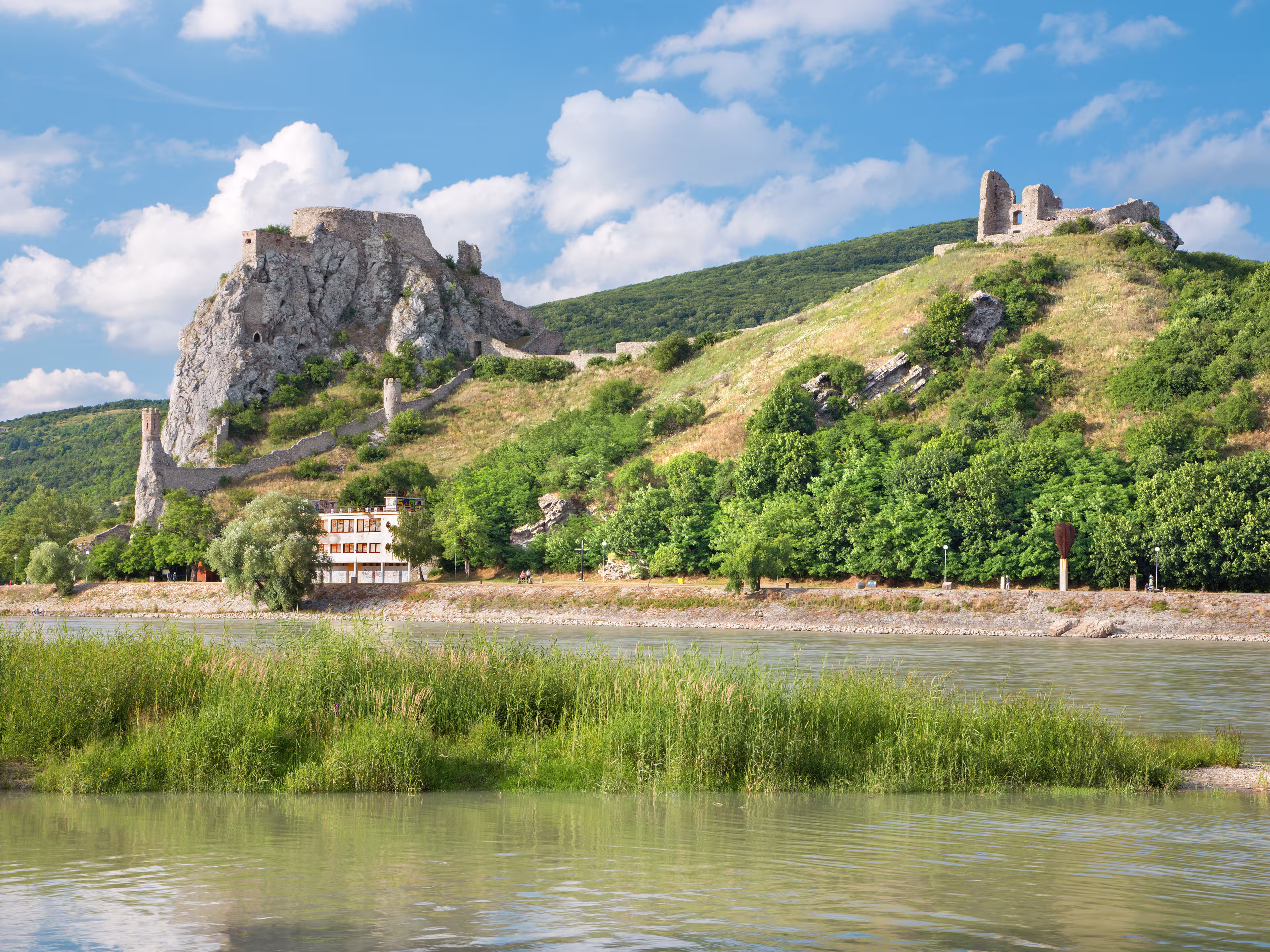 The ruins of Devin castle near Bratislava over the Danube river.