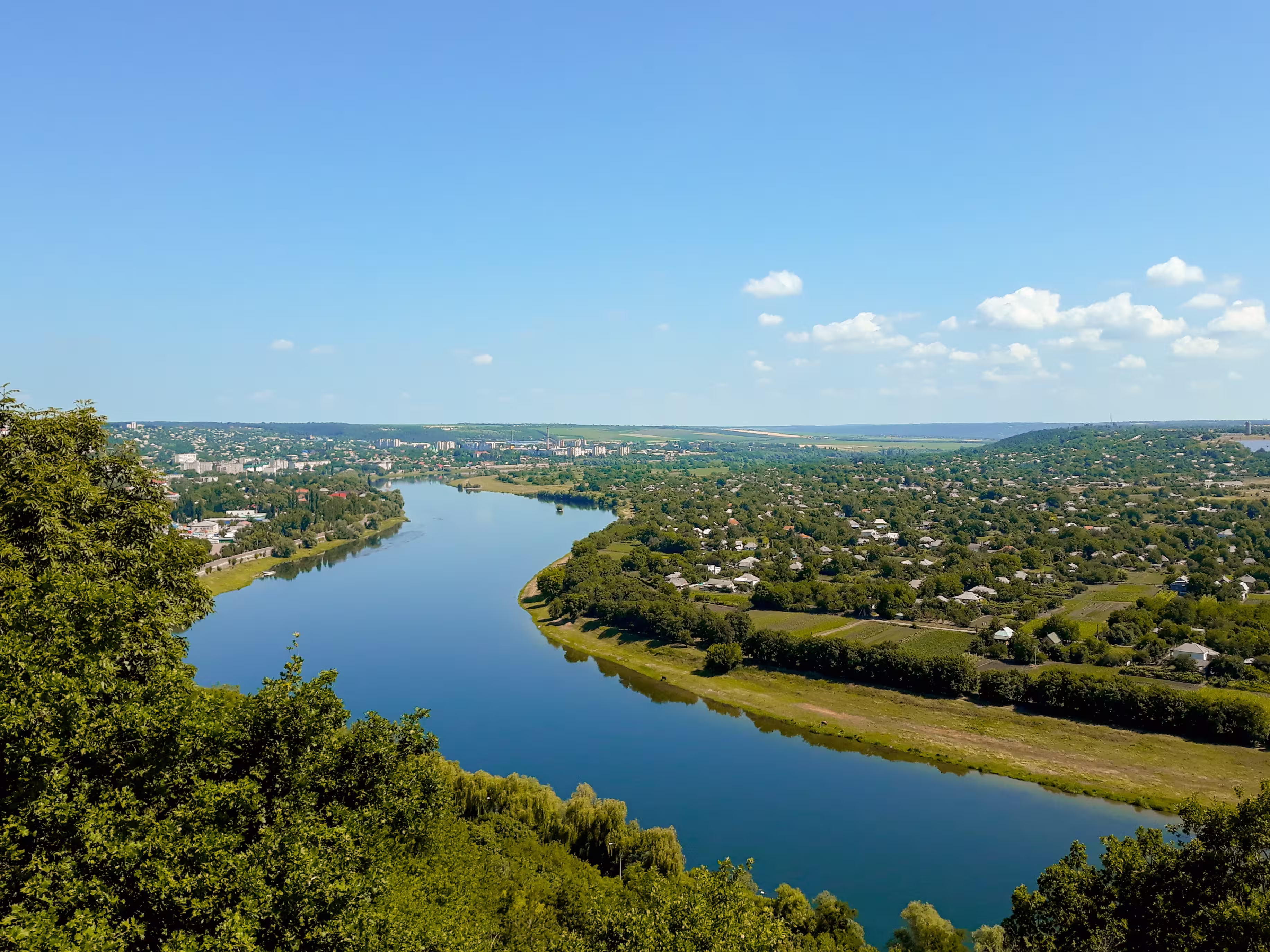 Nistru River panoramic landscape in Moldova at Soroca.
