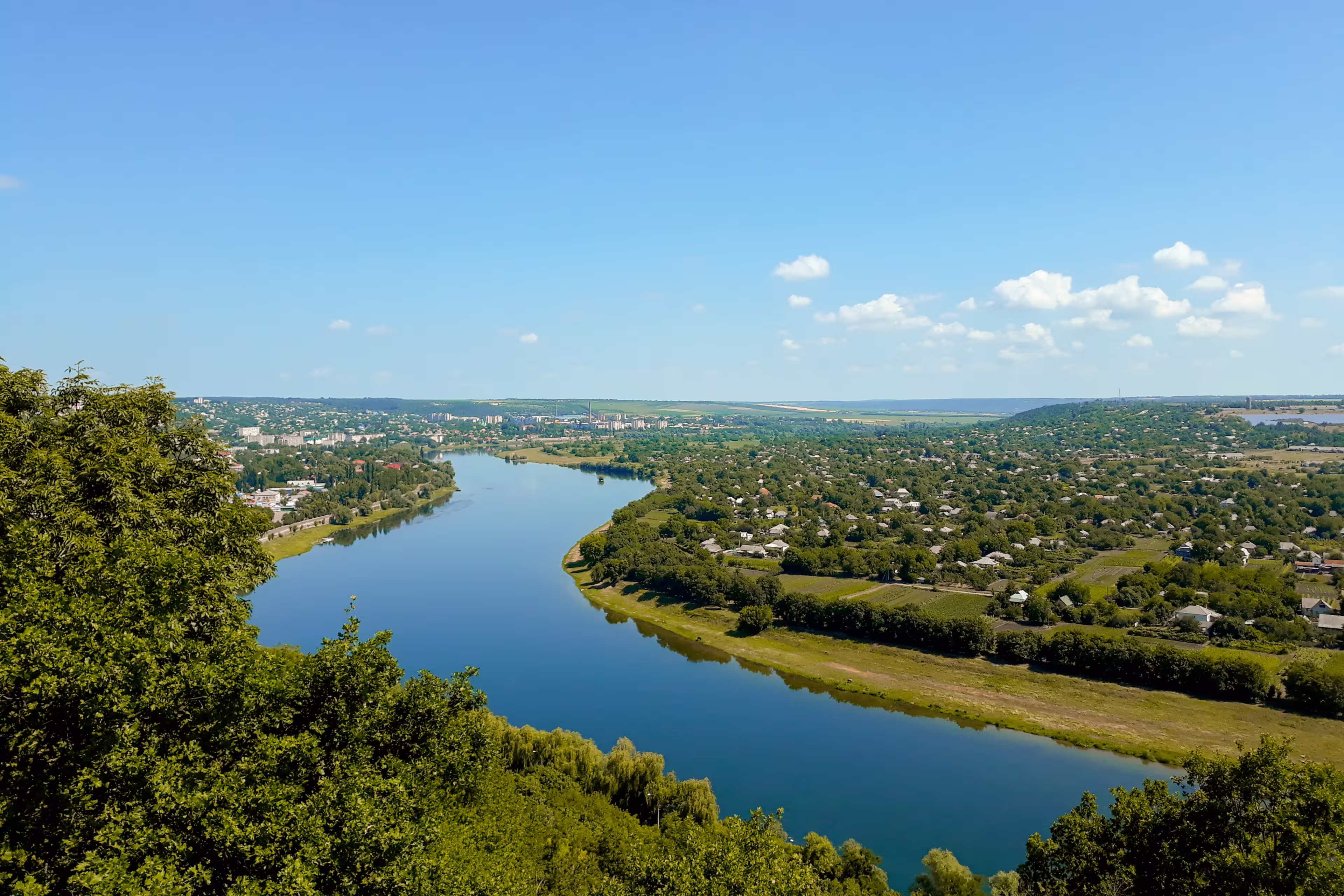 Nistru River panoramic landscape in Moldova at Soroca.