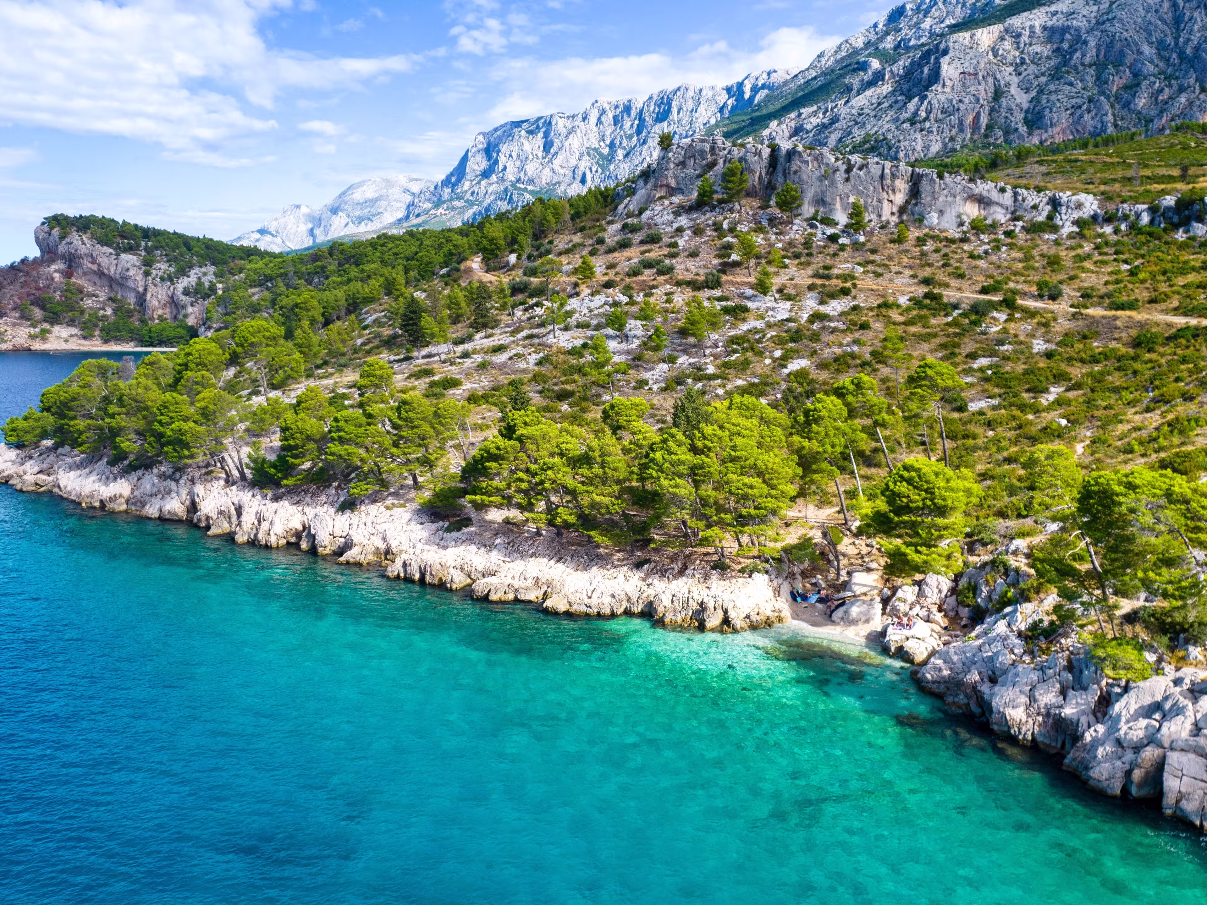 Attractive morning seascape of Adriatic sea. Marvelous summer view of small beach in famous resort - Tucepi, Makarska Croatia, Europe. Beautiful world of Mediterranean countries.