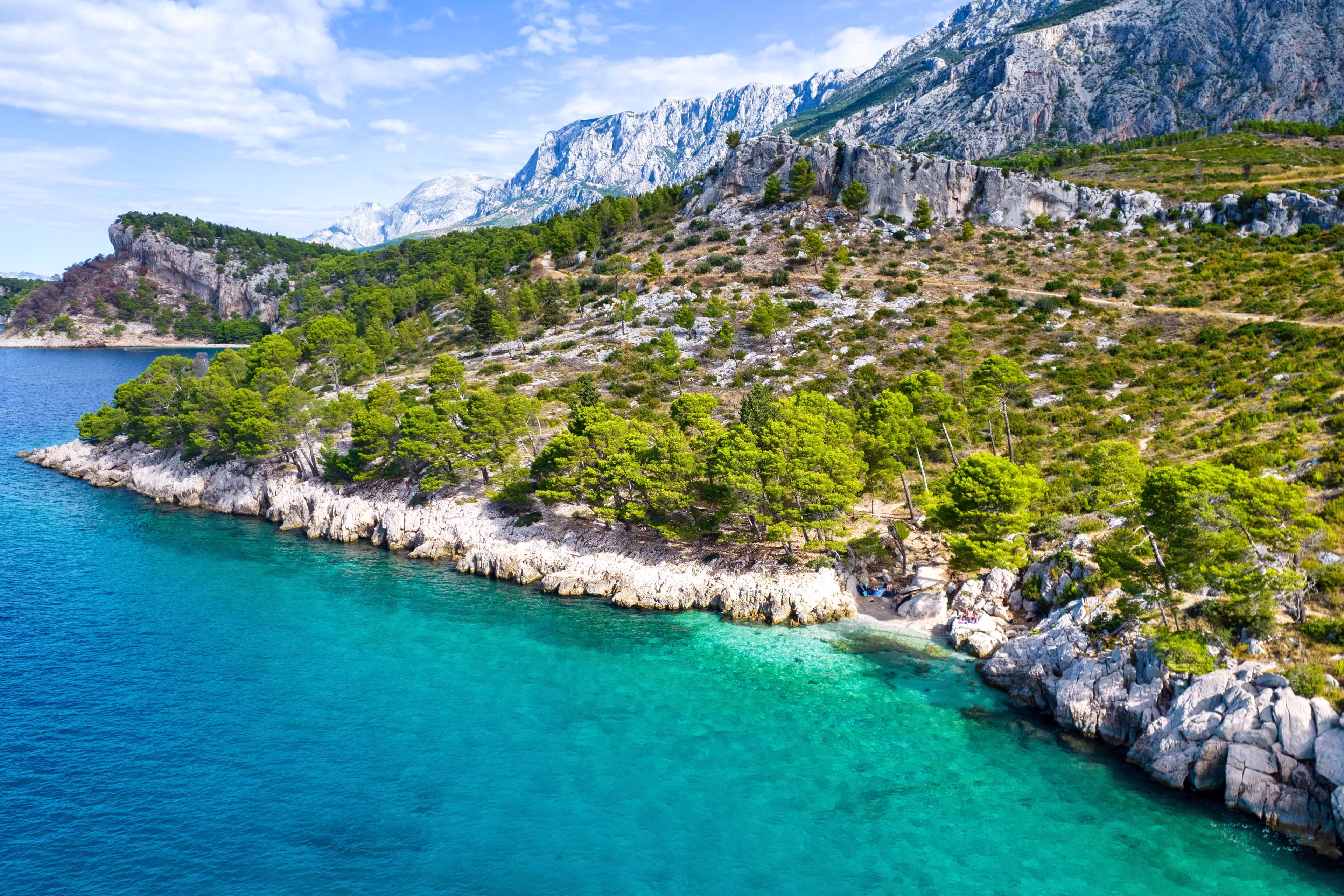 Attractive morning seascape of Adriatic sea. Marvelous summer view of small beach in famous resort - Tucepi, Makarska Croatia, Europe. Beautiful world of Mediterranean countries.
