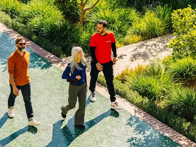 Walking through gardens in Marrakesh, Morocco