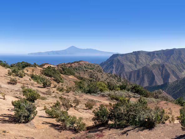 La Gomera - Picturesque landscape in the northwest with view to Tenerife island in the Cumbre de Chijere above Vallehermoso