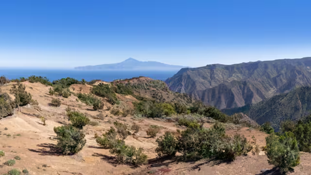 La Gomera - Picturesque landscape in the northwest with view to Tenerife island in the Cumbre de Chijere above Vallehermoso