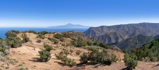La Gomera - Picturesque landscape in the northwest with view to Tenerife island in the Cumbre de Chijere above Vallehermoso
