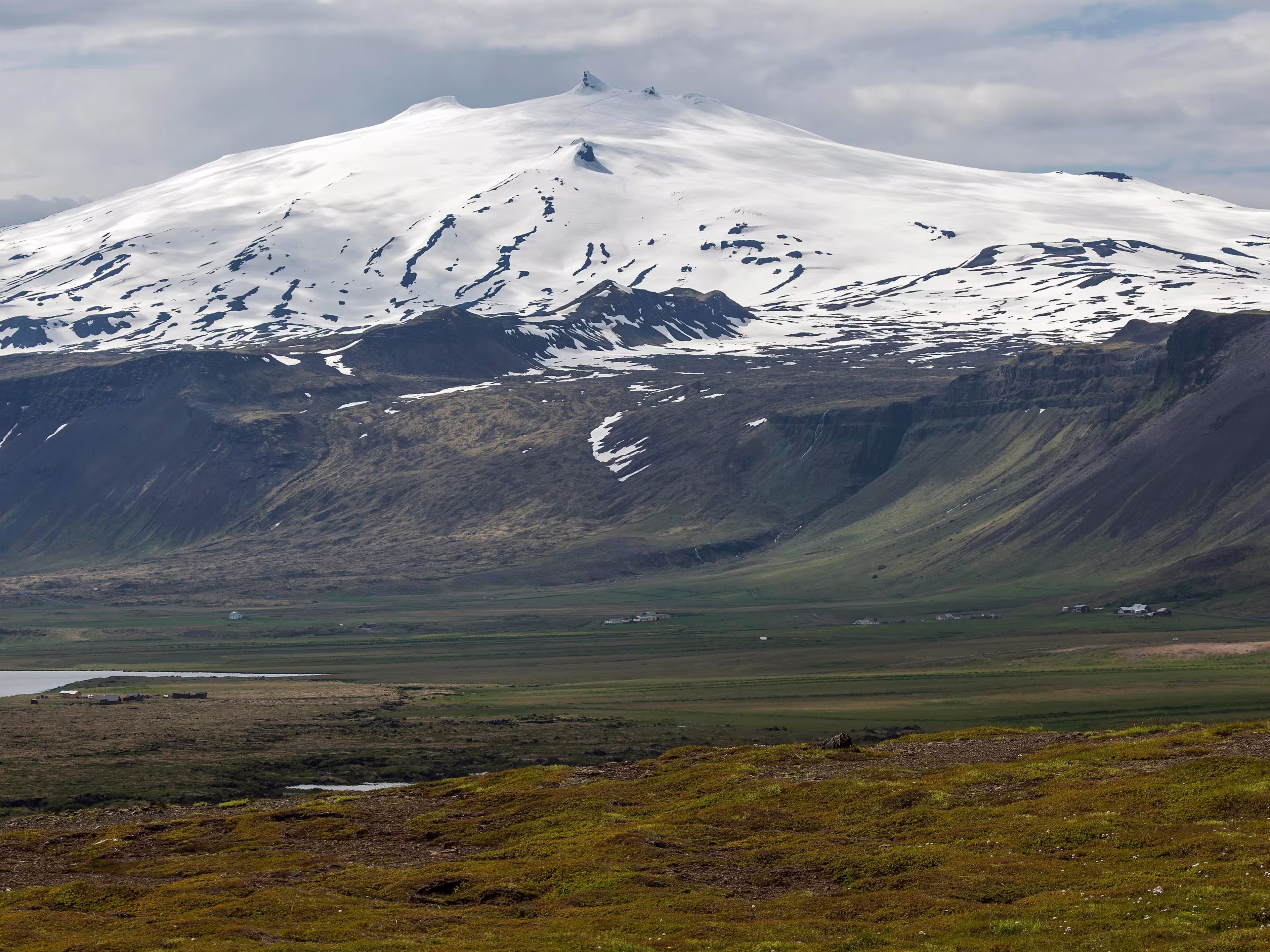 View of Snæfell Volcano with Snæfellsjökul Glacier, Snæfellsnes Peninsula, West Iceland, Iceland
