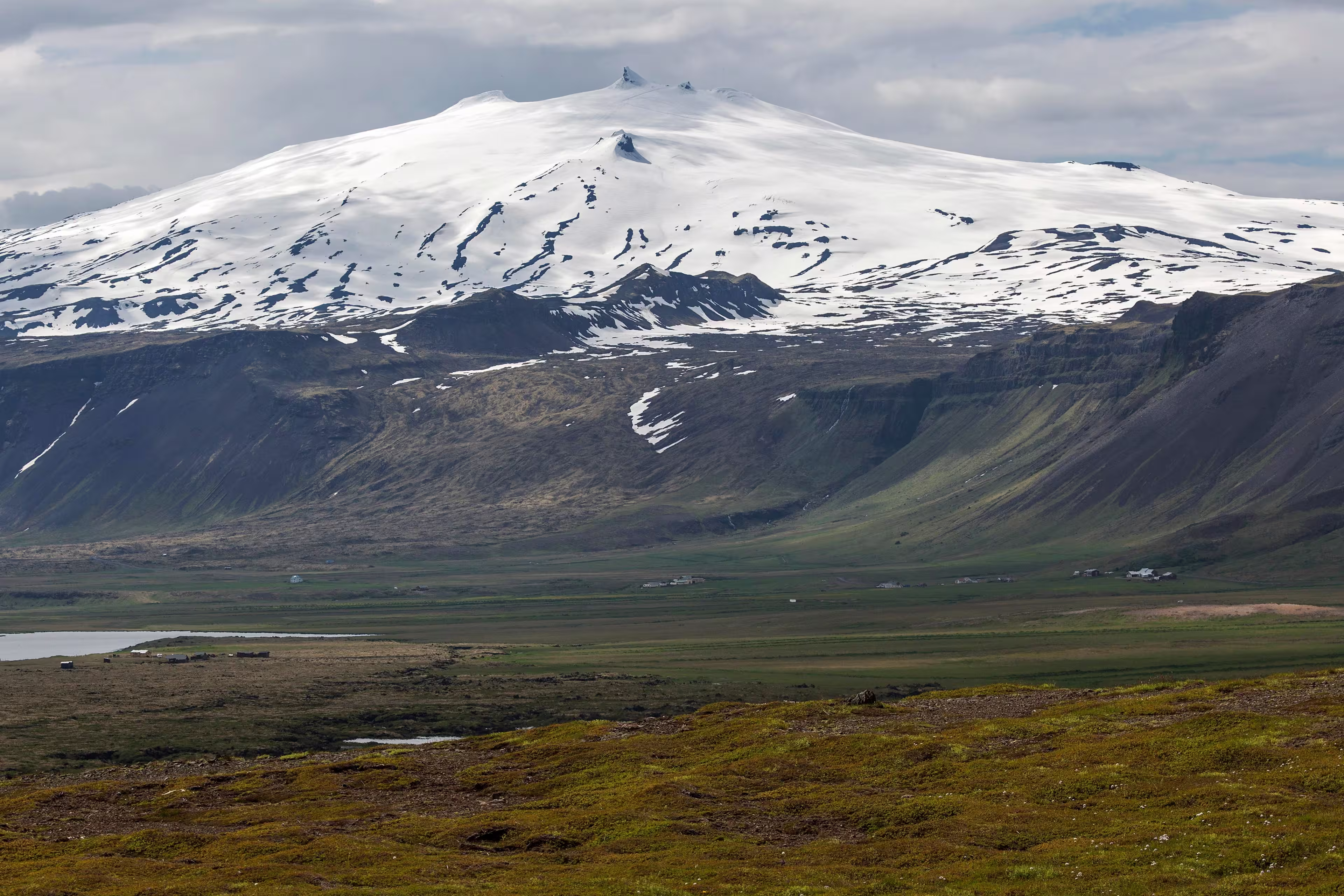 View of Snæfell Volcano with Snæfellsjökul Glacier, Snæfellsnes Peninsula, West Iceland, Iceland