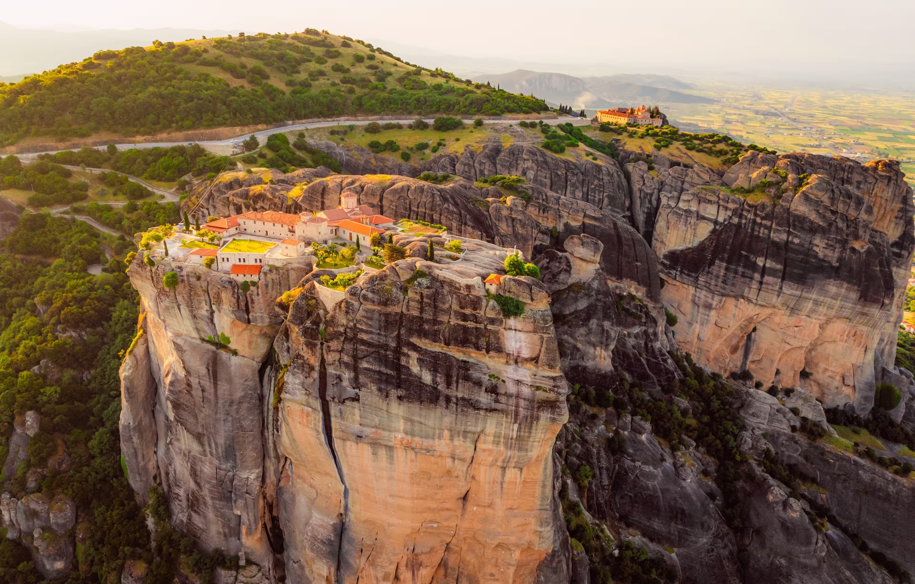 The monastery Meteora, aerial rocky monasteries complex in Greece near Kalabaka city. HMonastery of the Holy Trinity