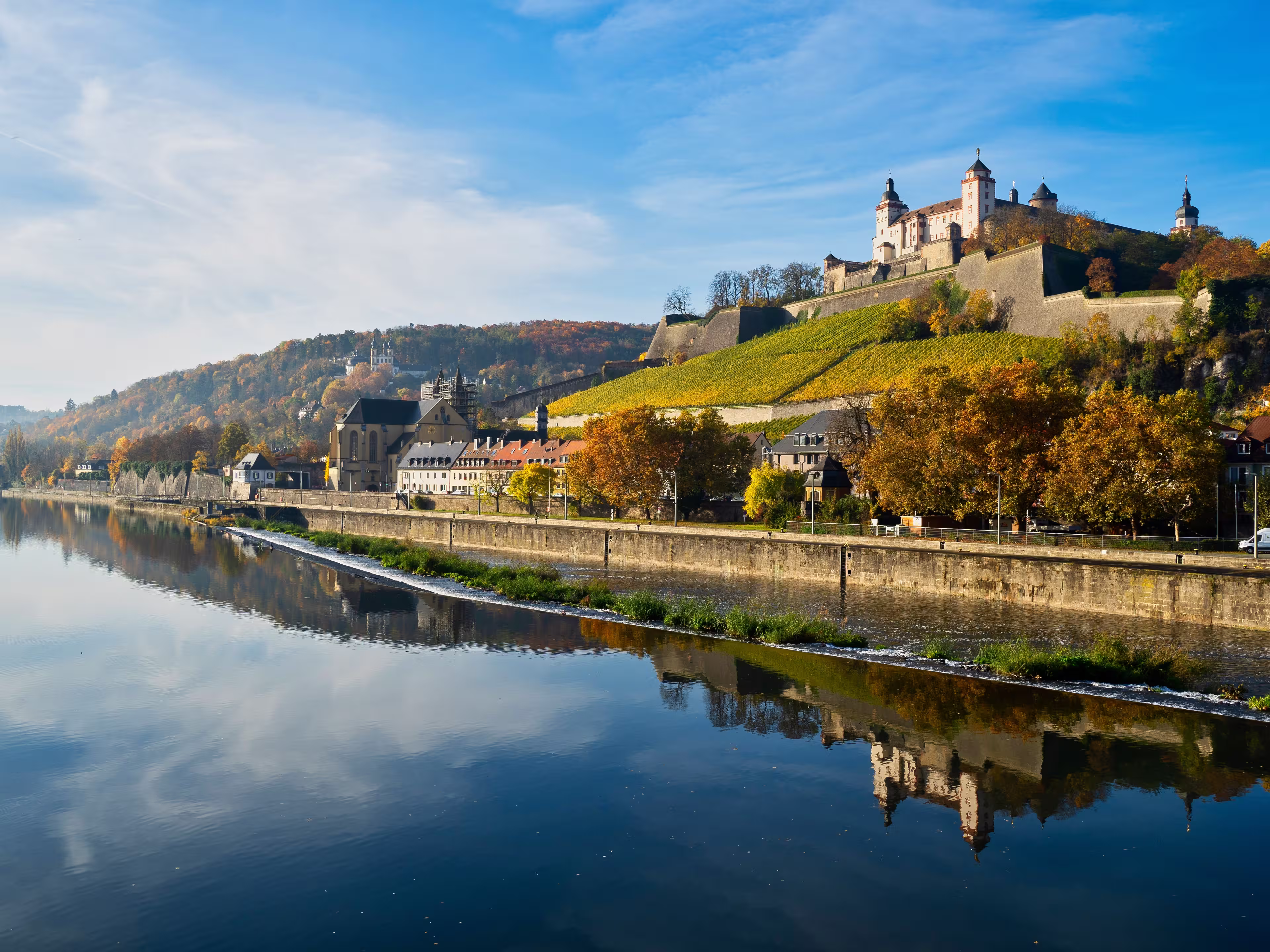 Marienburg Castle and Main river clear day Würzburg