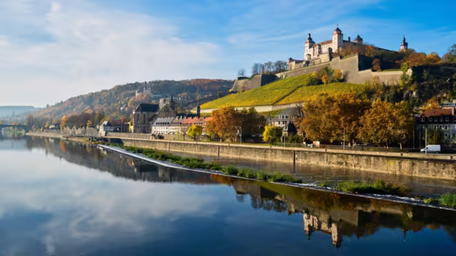 Marienburg Castle and Main river clear day Würzburg