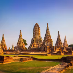Wat Chaiwatthanaram temple at sunset in a historical park in Ayutthaya, Thailand is popular destination and landmark for tourists.