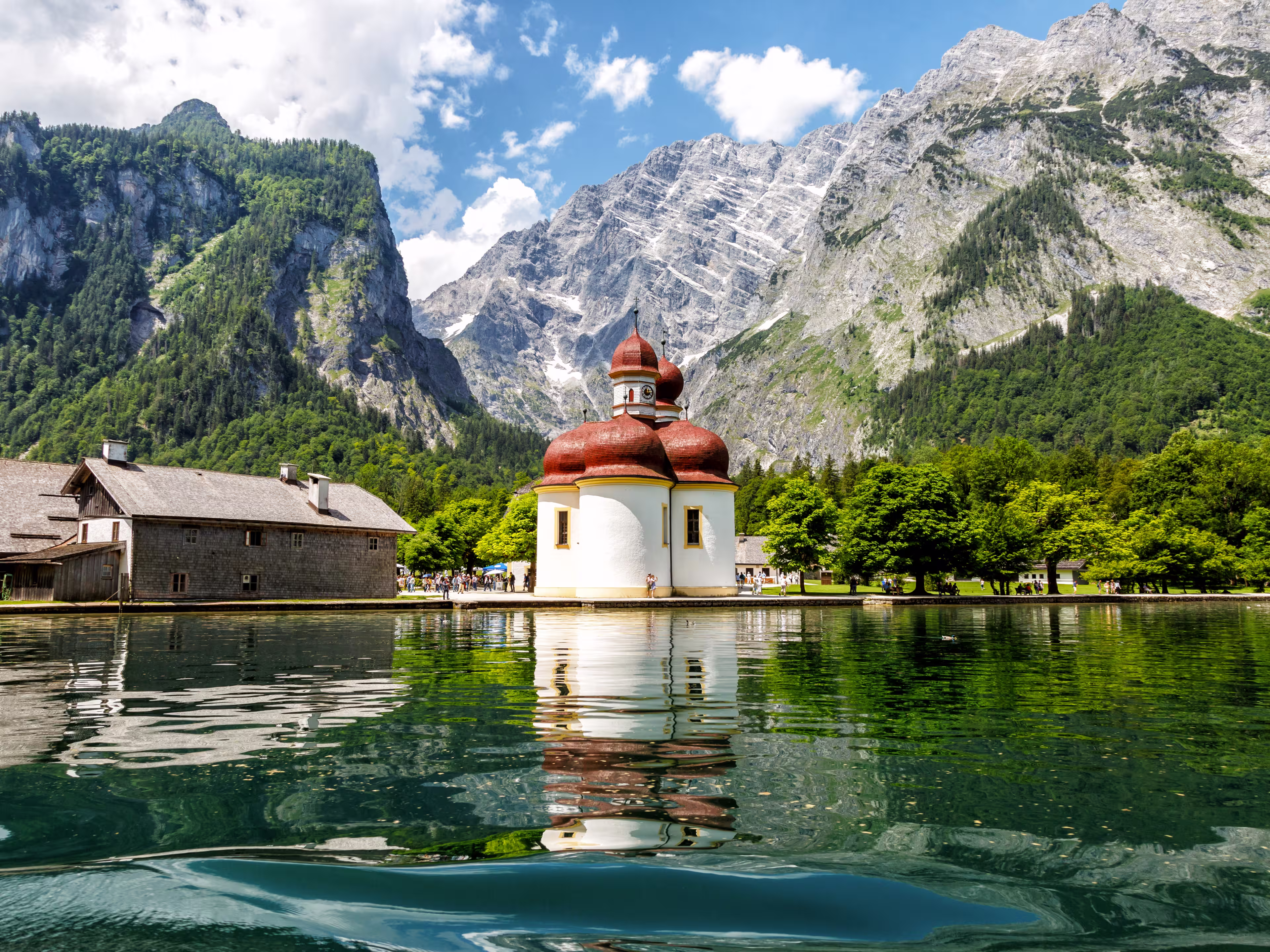 Koenigssee, Church of St. Bartholomew, view from the lake