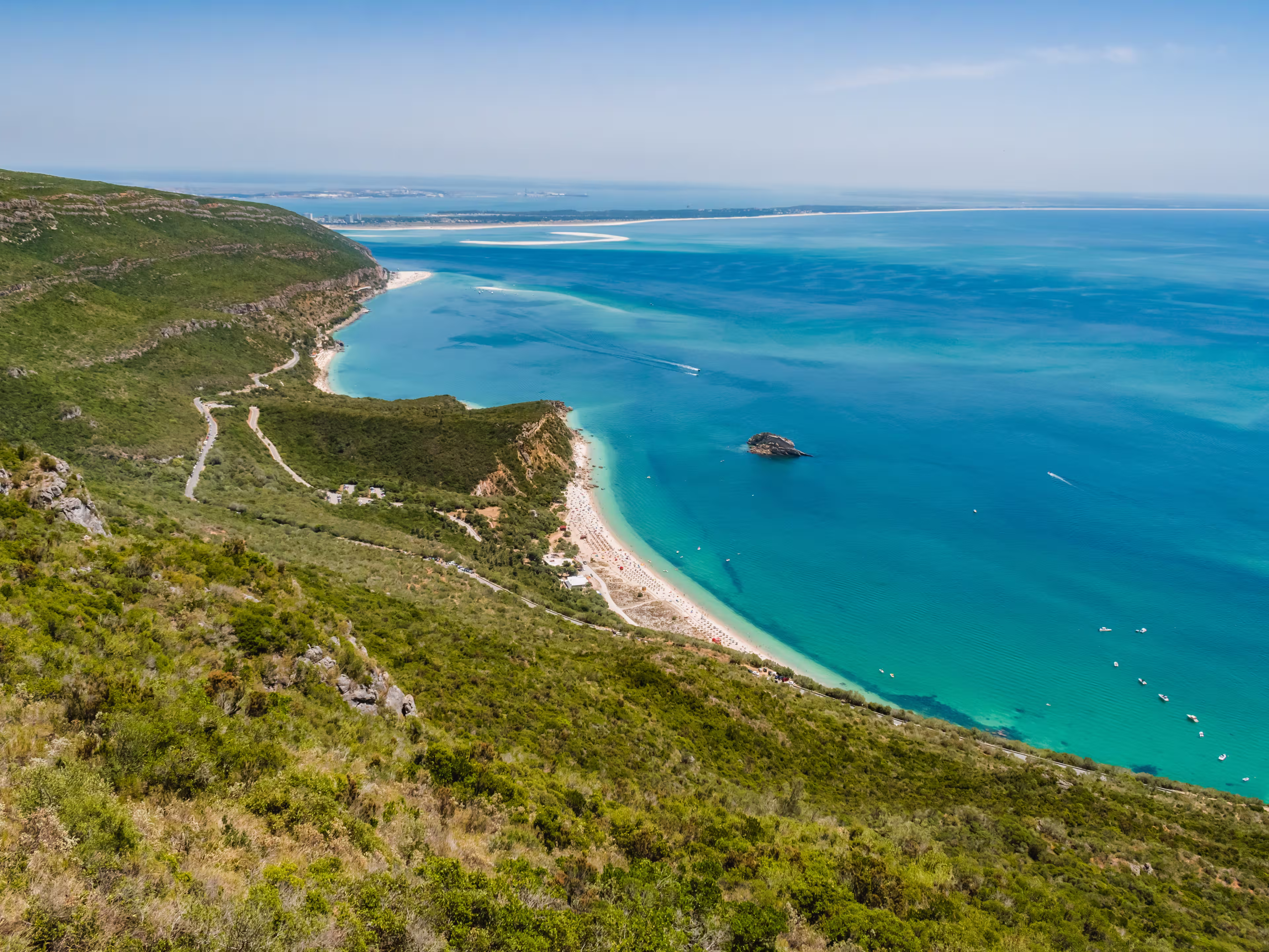 Panorama viewpoint at Serra da Arrábida Nature Reserve with Tróia on the horizon, Setúbal PORTUGAL
