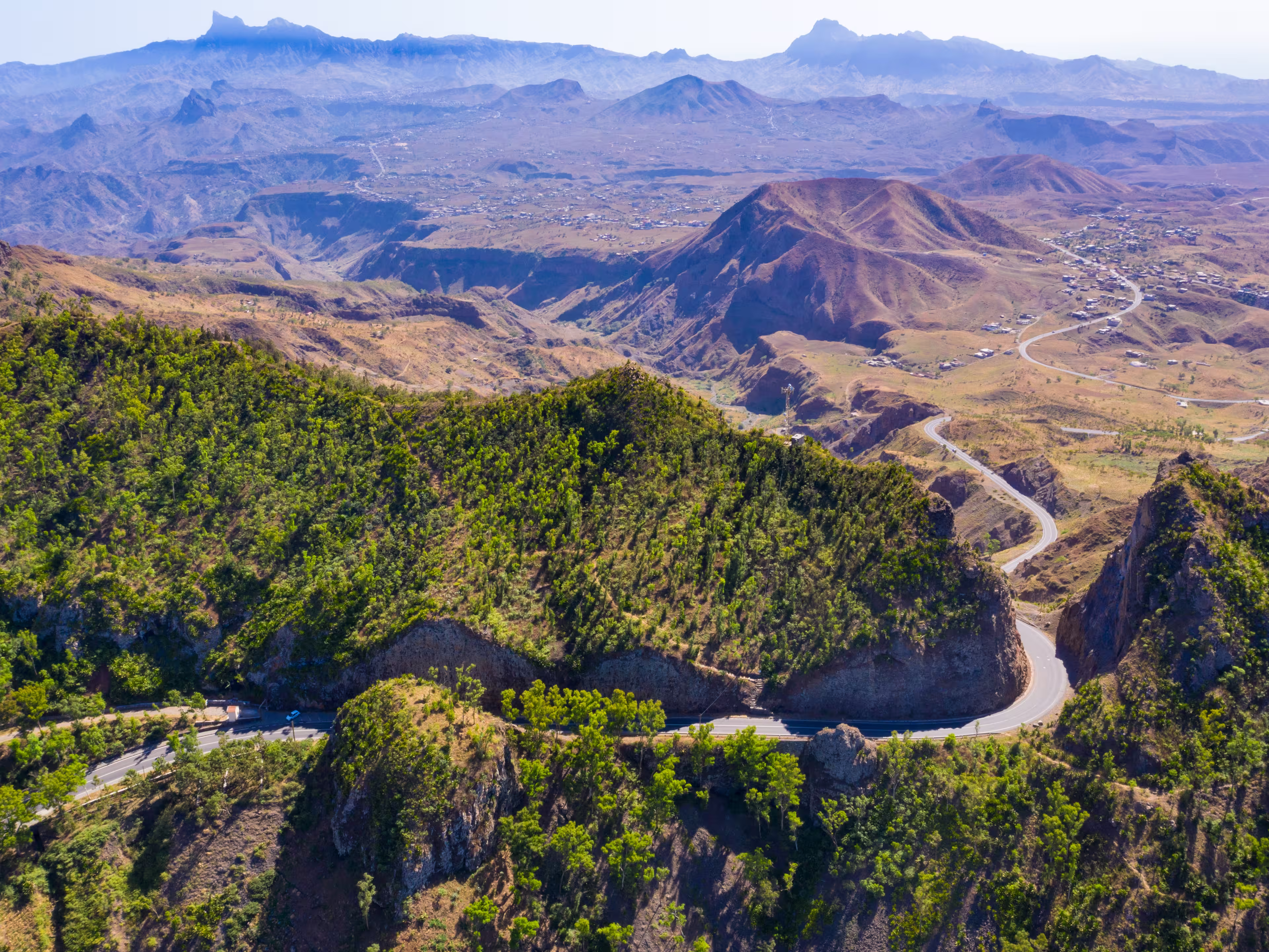 Aerial view of Serra Malagueta natural parc in Santiago island in Cape Verde - Cabo Verde