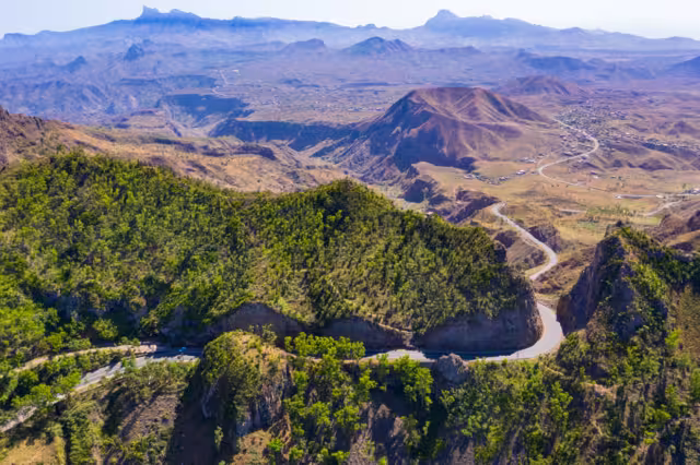 Aerial view of Serra Malagueta natural parc in Santiago island in Cape Verde - Cabo Verde