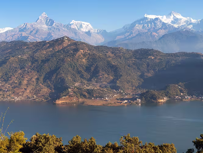 Panorama view of Pokhara and Phewa Lake, Nepal