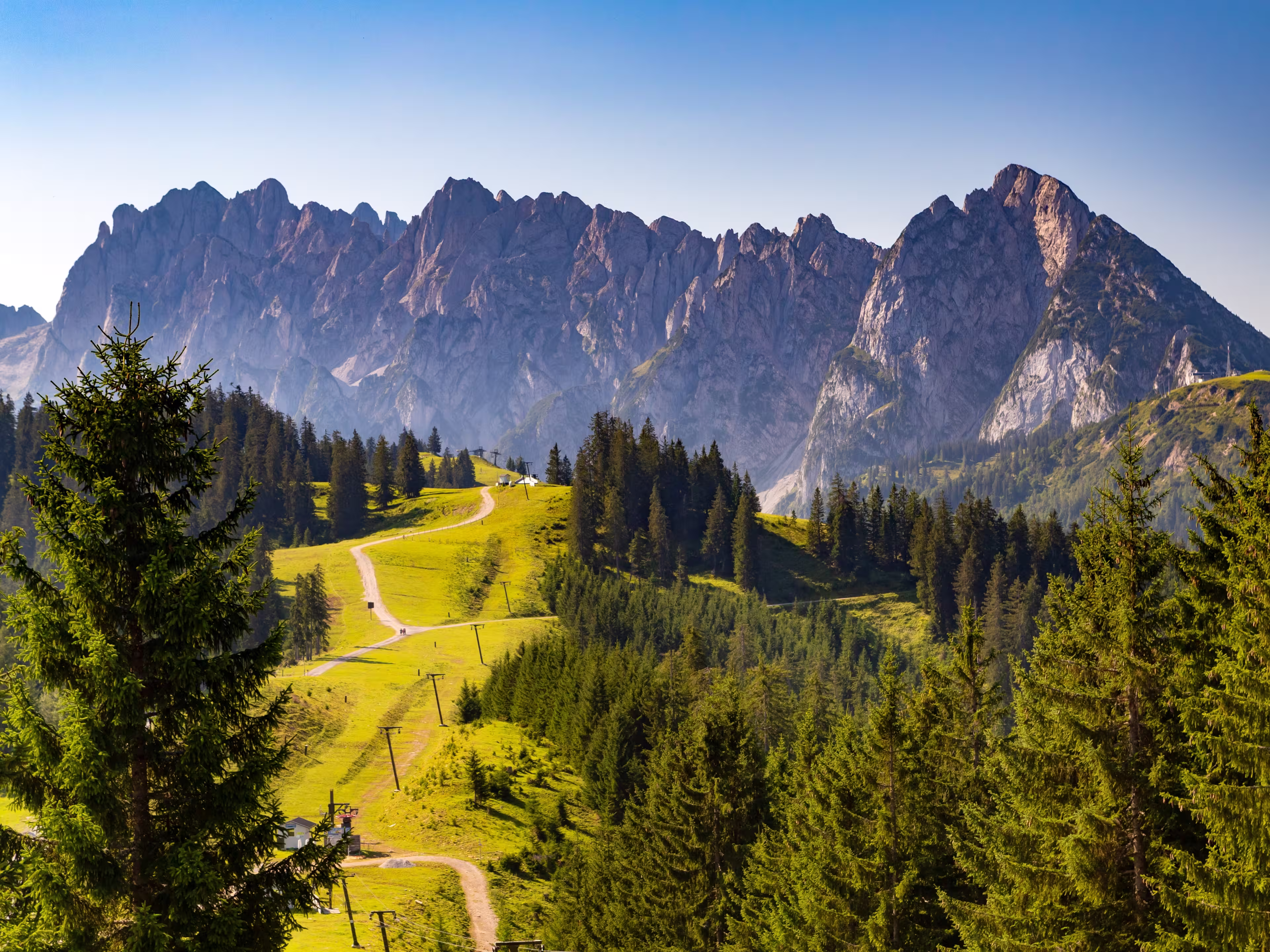 Detail view of mountain chain Gosaukamm from Hornspitz in the district of Gmunden in Upper Austria.