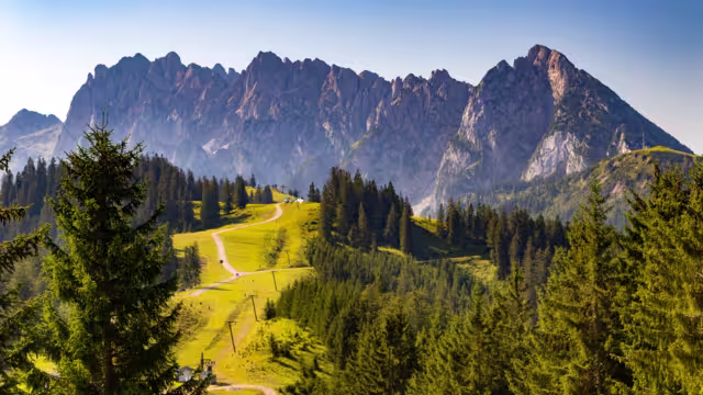 Detail view of mountain chain Gosaukamm from Hornspitz in the district of Gmunden in Upper Austria.