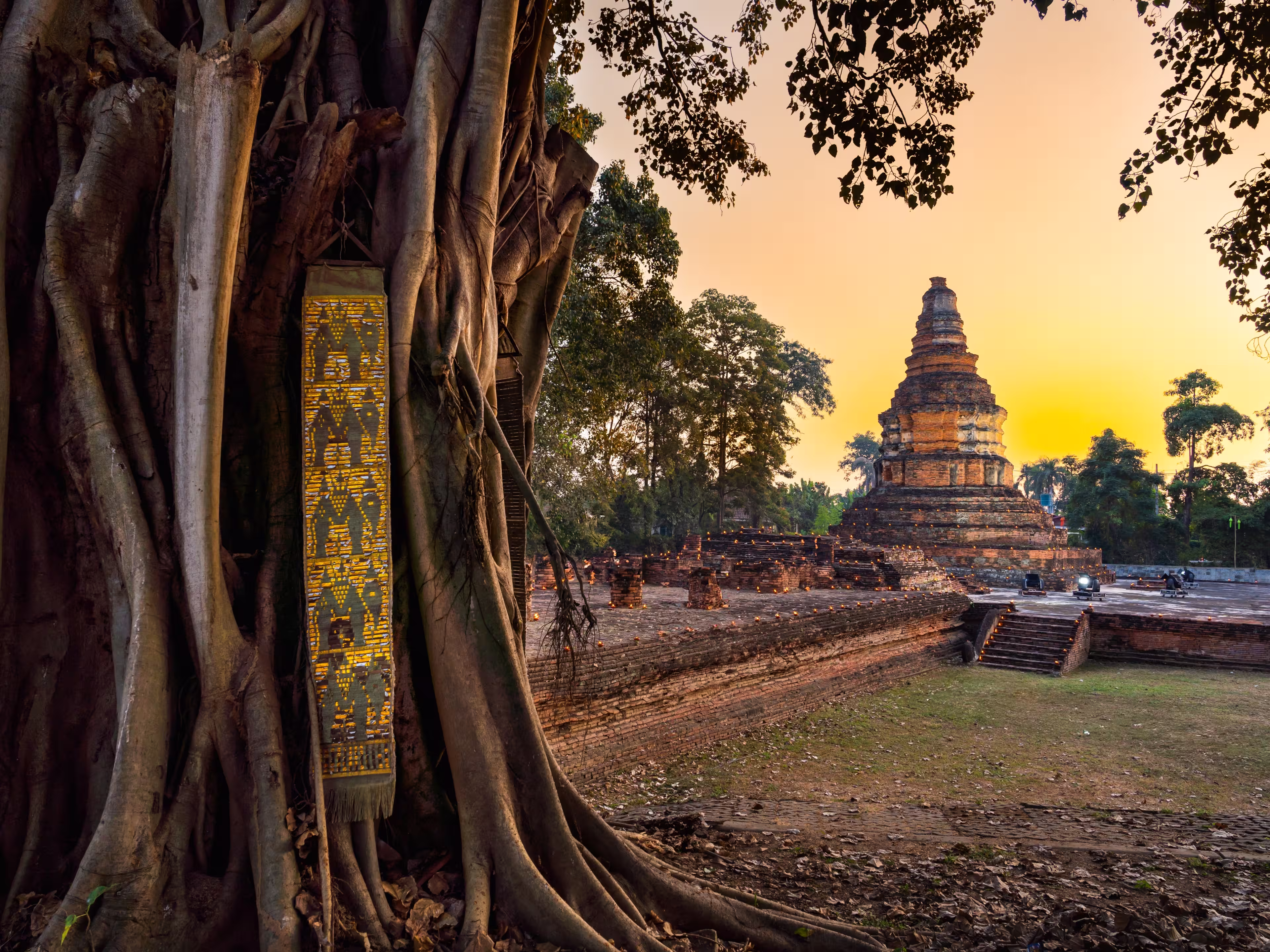 Wiang Kum Kam is Ancient Lost City, the ruined temples at the night, Chiang Mai province in Thailand. The old city was built by King Mangrai around the latter part of the 13th century.