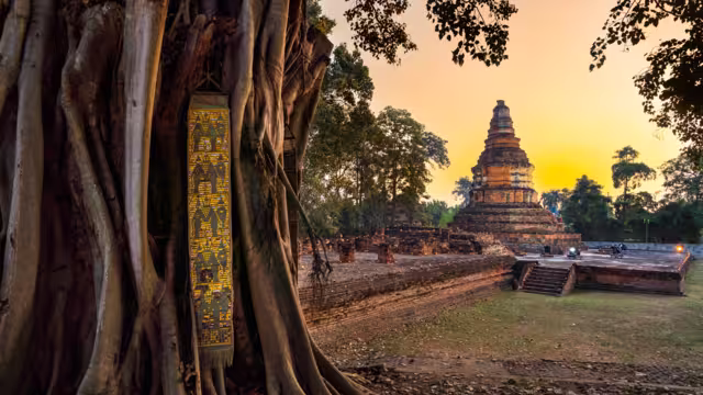Wiang Kum Kam is Ancient Lost City, the ruined temples at the night, Chiang Mai province in Thailand. The old city was built by King Mangrai around the latter part of the 13th century.
