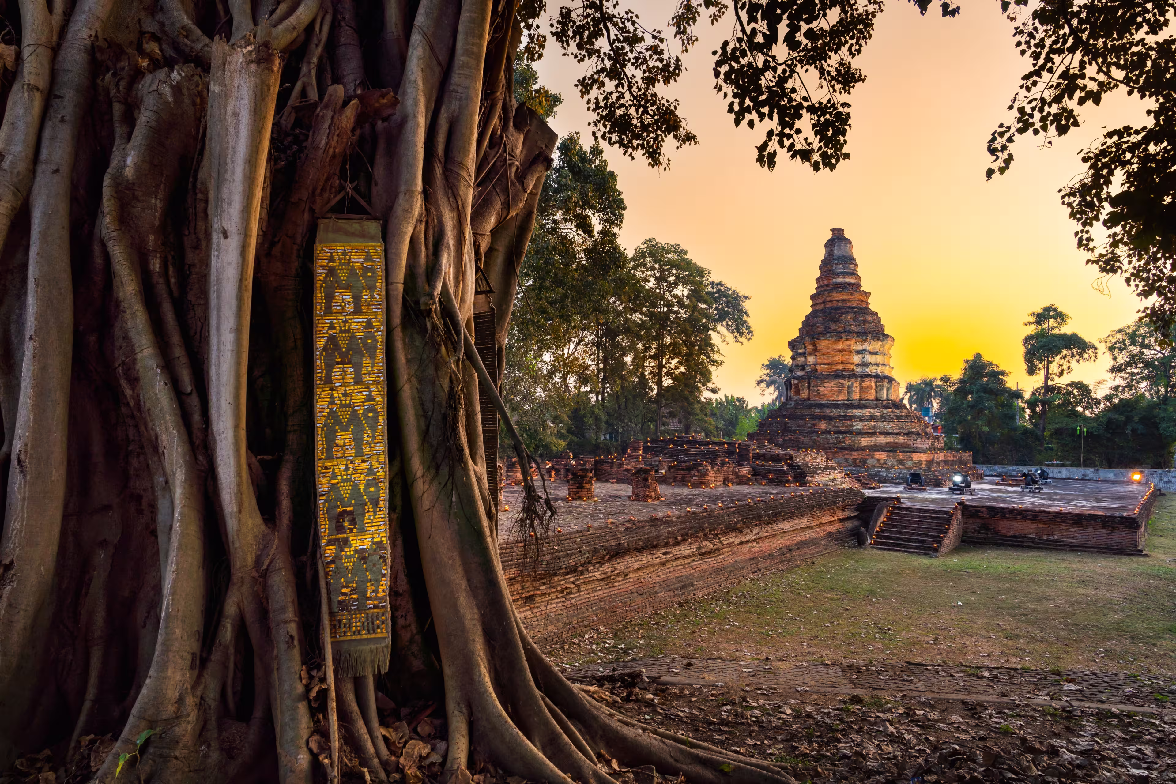 Wiang Kum Kam is Ancient Lost City, the ruined temples at the night, Chiang Mai province in Thailand. The old city was built by King Mangrai around the latter part of the 13th century.