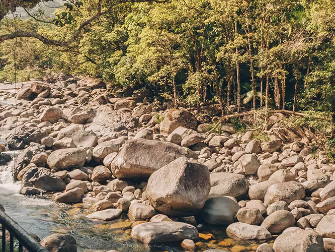 Woman overlooking Mossman gorge national park in far north Queensland