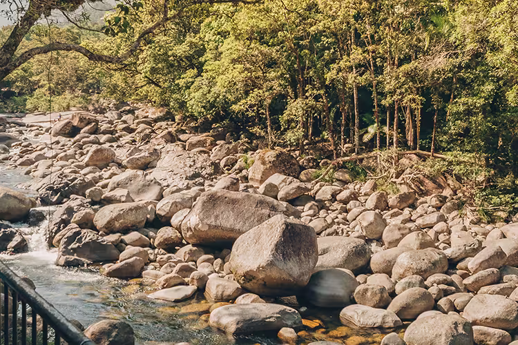 Woman overlooking Mossman gorge national park in far north Queensland