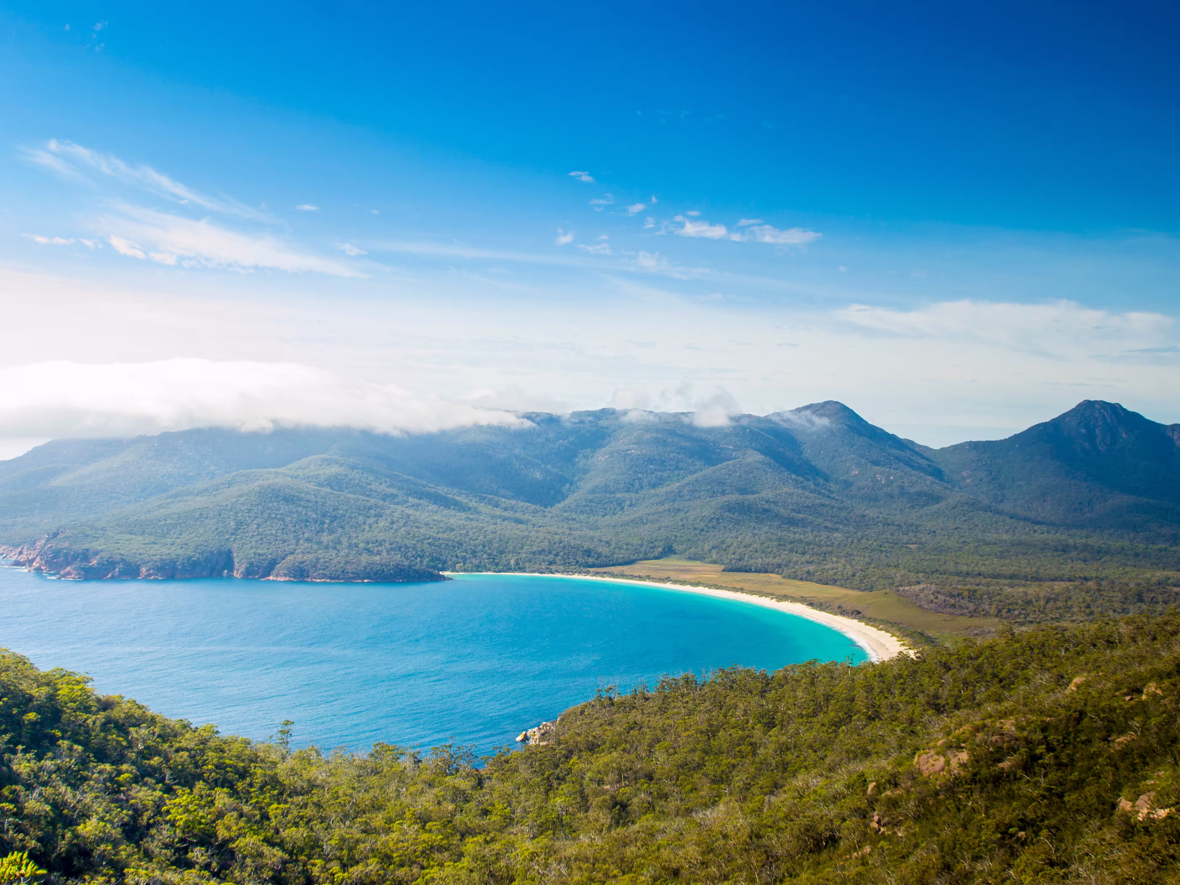 Freycinet national park, Tasmania, Australia, March 2019: Spectacular wine glass bay