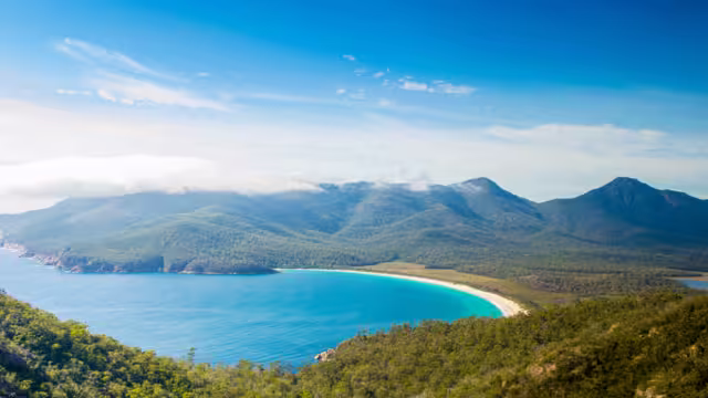 Freycinet national park, Tasmania, Australia, March 2019: Spectacular wine glass bay
