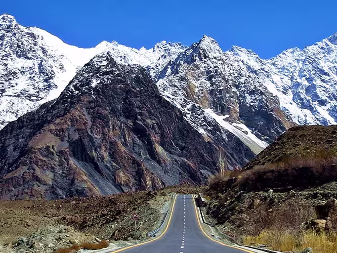 View of the Karakoram Highway and mountains, Pakistan