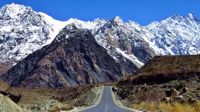 View of the Karakoram Highway and mountains, Pakistan