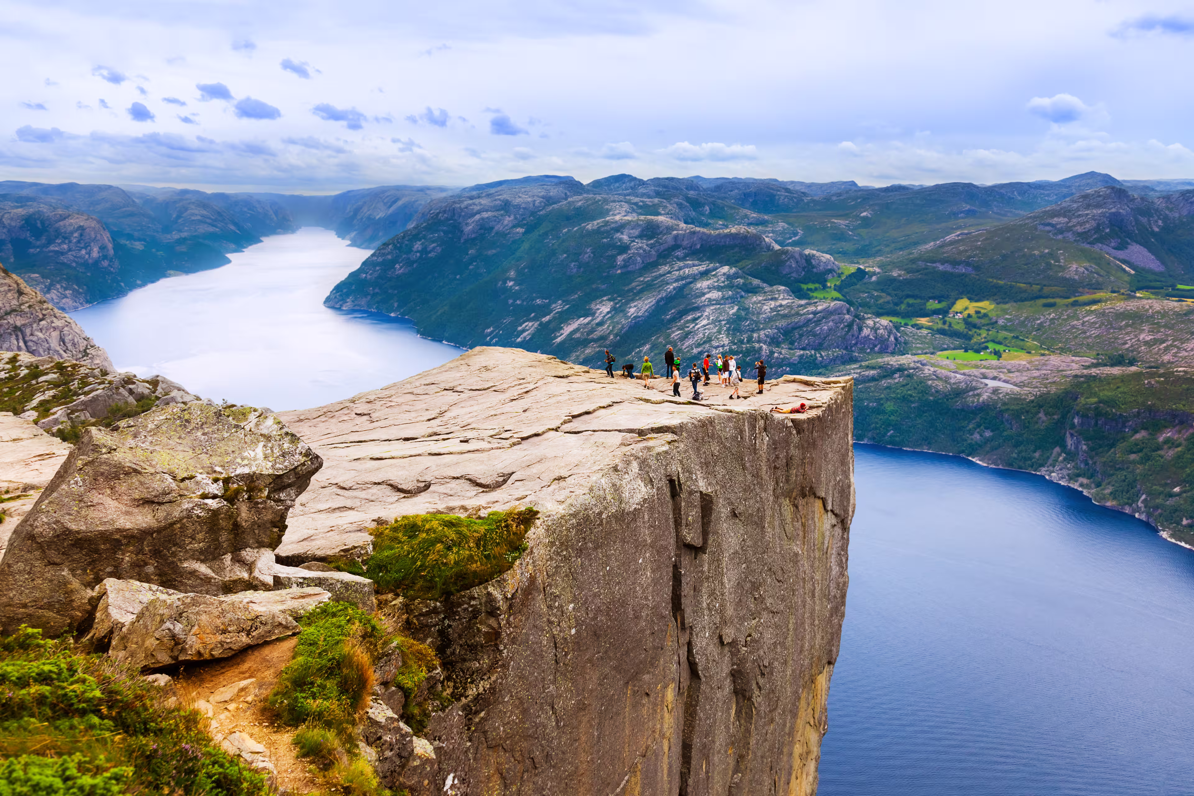 Cliff Preikestolen in fjord Lysefjord - Norway - nature and travel background