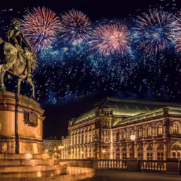 Vienna (Austria) with fireworks during New Year celebration