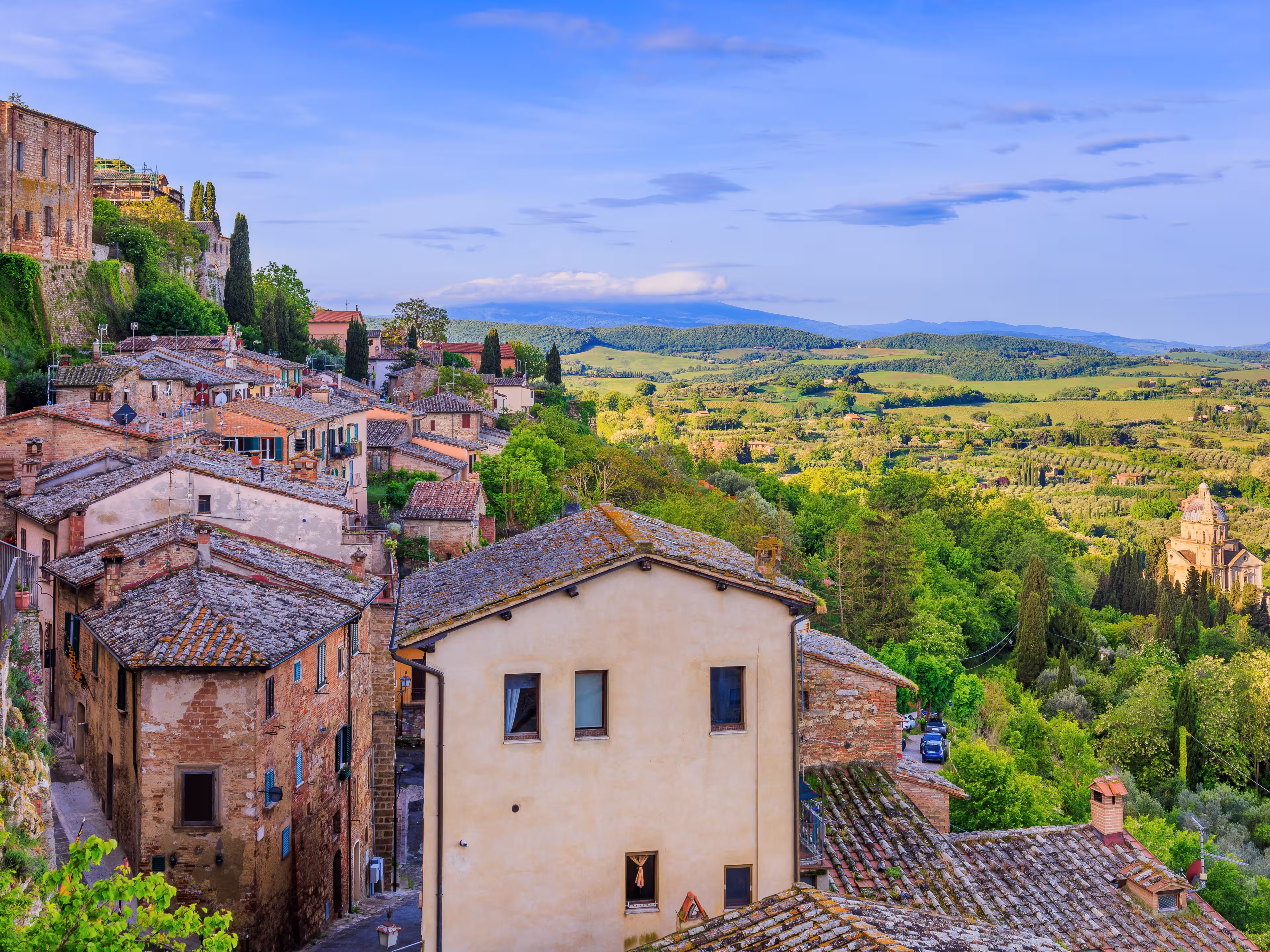 Montepulciano, Tuscany, Italy. View from the town of the countryside around Montepulciano.