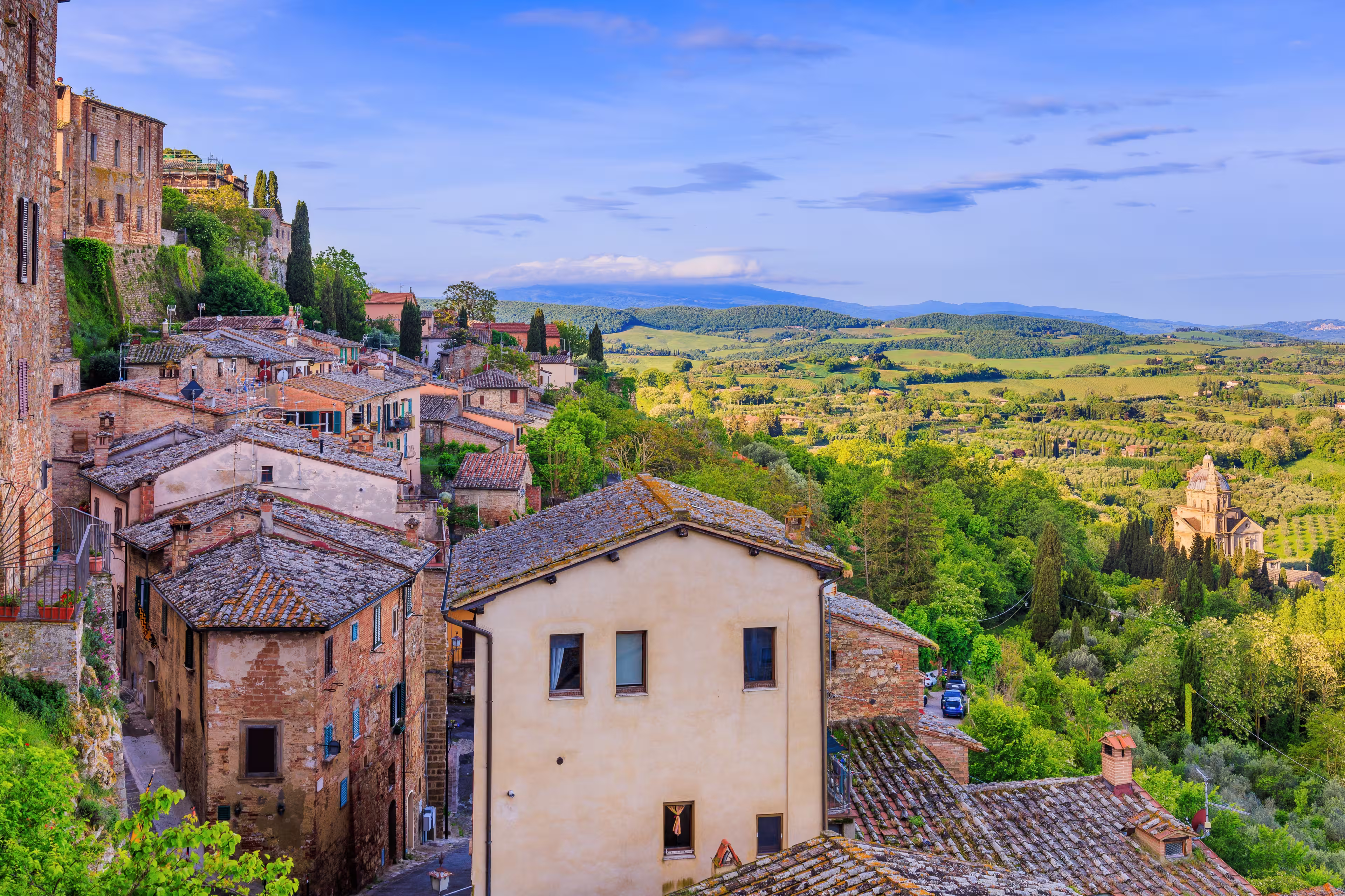 Montepulciano, Tuscany, Italy. View from the town of the countryside around Montepulciano.