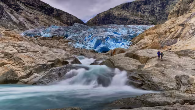 Nigardsbreen glacier, a beautiful arm of the large Jostedalsbreen glacier. Nigardsbreen lies about 30 kilometres north of the village of Gaupne in the Jostedalen valley, Norway, Europe