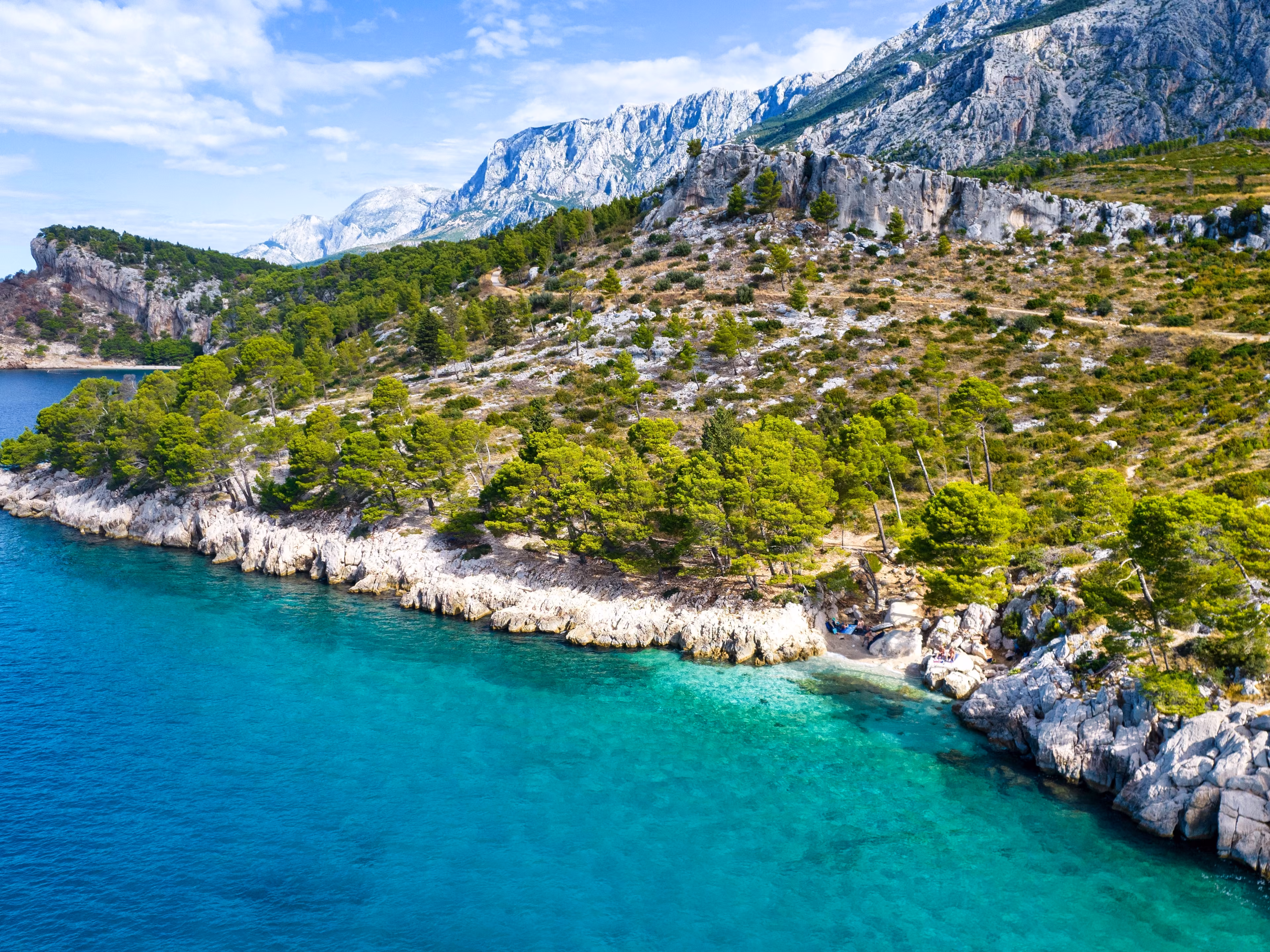 Attractive morning seascape of Adriatic sea. Marvelous summer view of small beach in famous resort - Tucepi, Makarska Croatia, Europe. Beautiful world of Mediterranean countries.