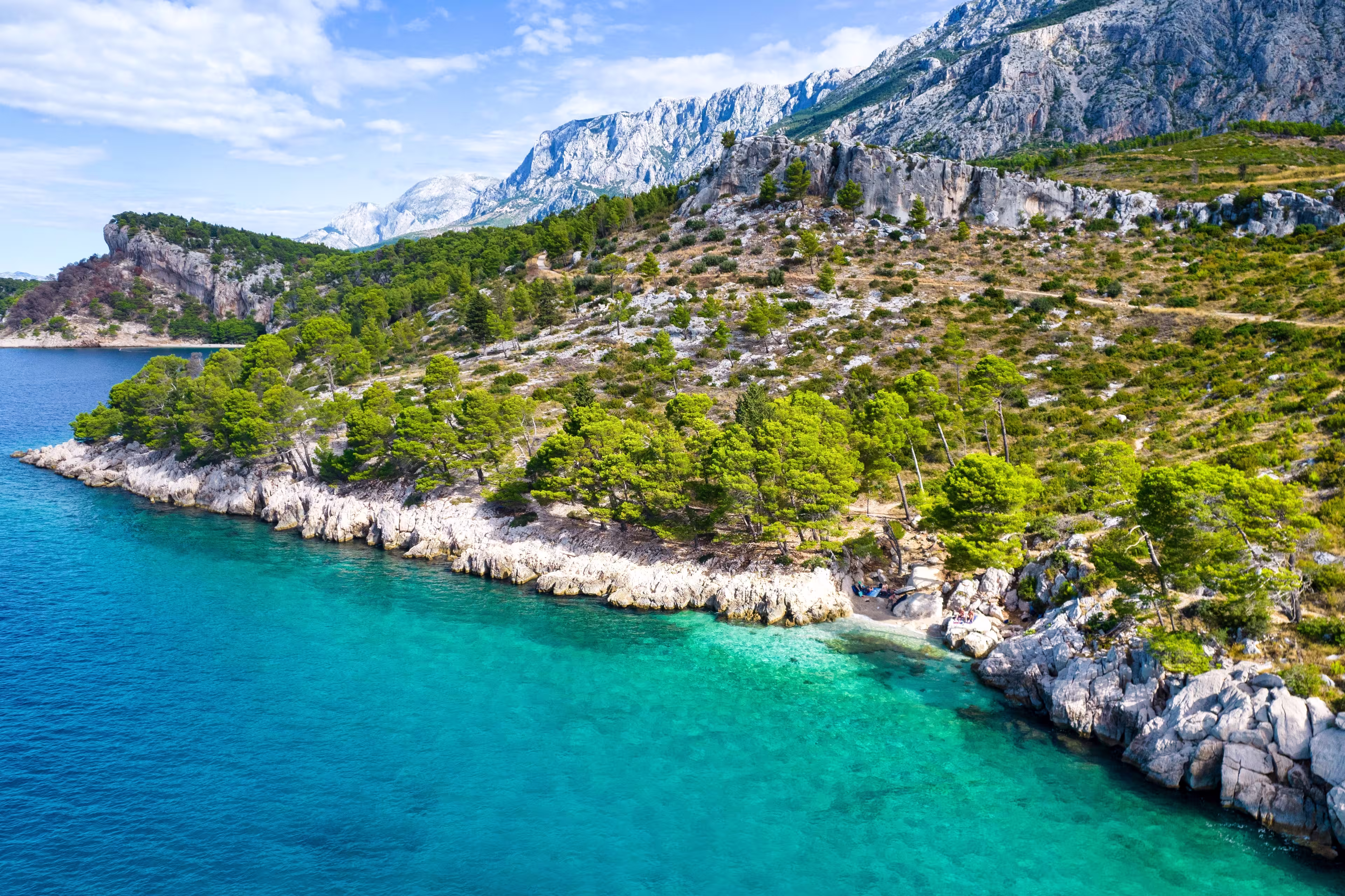 Attractive morning seascape of Adriatic sea. Marvelous summer view of small beach in famous resort - Tucepi, Makarska Croatia, Europe. Beautiful world of Mediterranean countries.