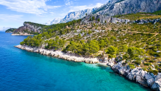 Attractive morning seascape of Adriatic sea. Marvelous summer view of small beach in famous resort - Tucepi, Makarska Croatia, Europe. Beautiful world of Mediterranean countries.