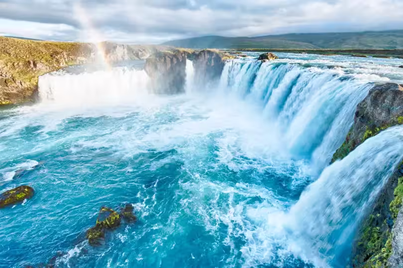 Godafoss is a very beautiful Icelandic waterfall. It is located on the North of the island not far from the lake Myvatn and the Ring Road.