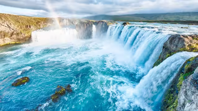 Godafoss is a very beautiful Icelandic waterfall. It is located on the North of the island not far from the lake Myvatn and the Ring Road.