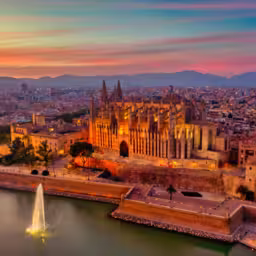 The Cathedral La Seu at Sunset in Palma de Mallorca, Mallorca, Spain